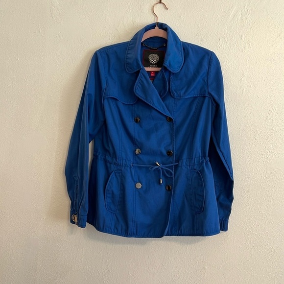 Vince Camuto SZ M Royal Blue Cinch Waist Spring Snap Closure Jacket Trench Coat - Picture 1 of 10